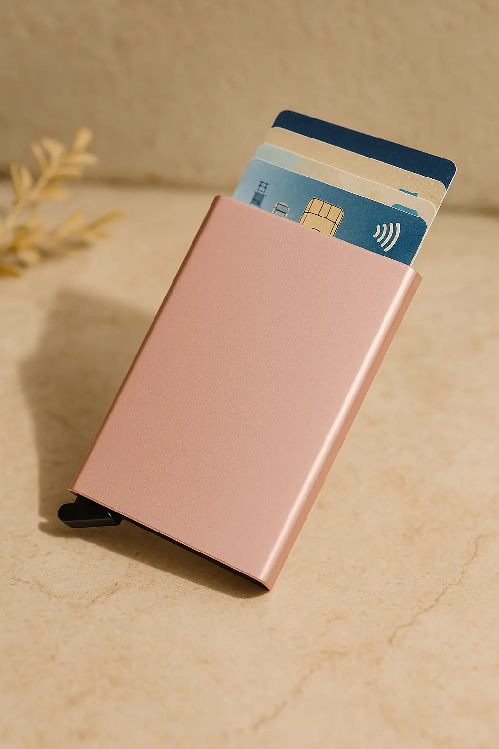 Mizu 水 – Porte Carte Métallique RFID Pop-Up Compact in Or Rose